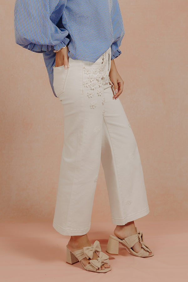RISEN Polly Midrise Floral Embellished Wide Leg Jean Image - 4