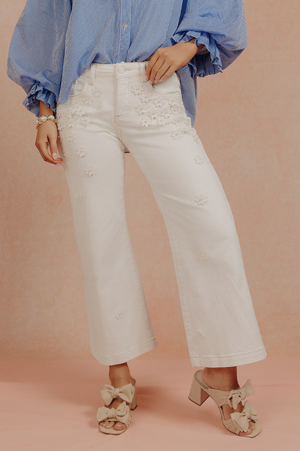 RISEN Polly Midrise Floral Embellished Wide Leg Jean