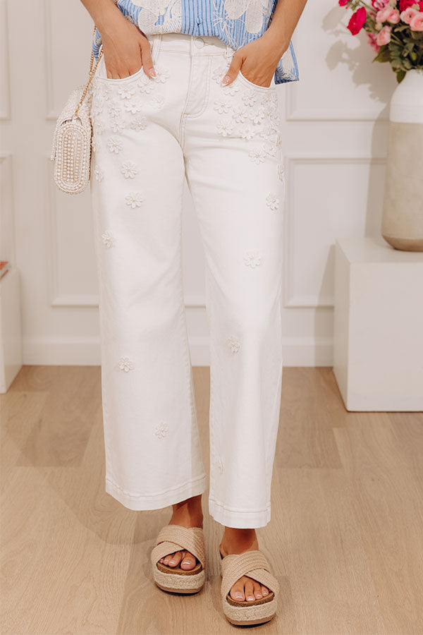 RISEN Polly Midrise Floral Embellished Wide Leg Jean