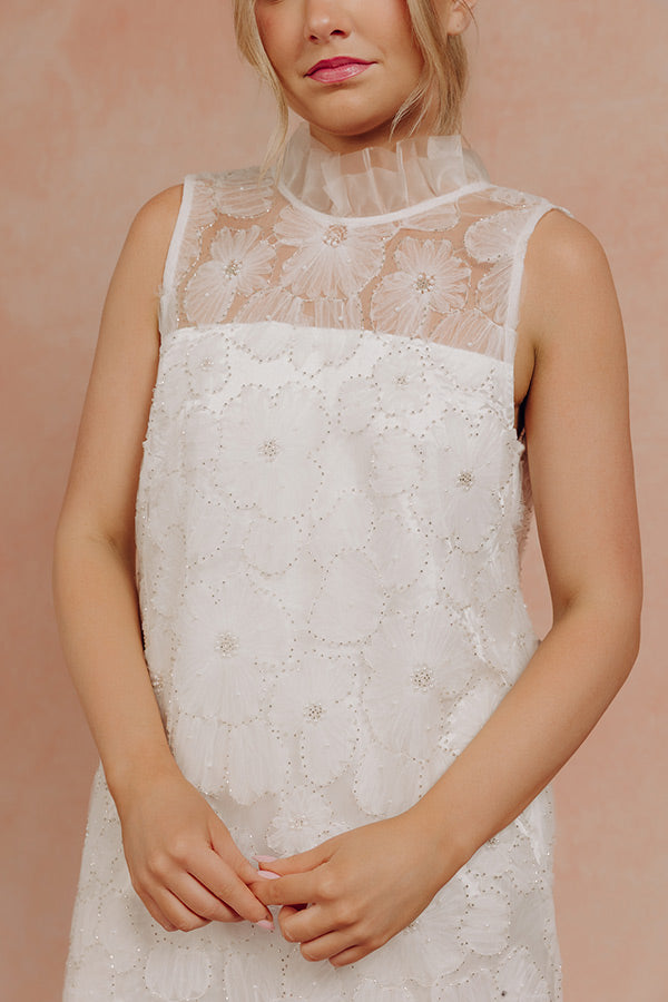 Couture Bloom Floral Embellished Mini Dress in White Image - 4