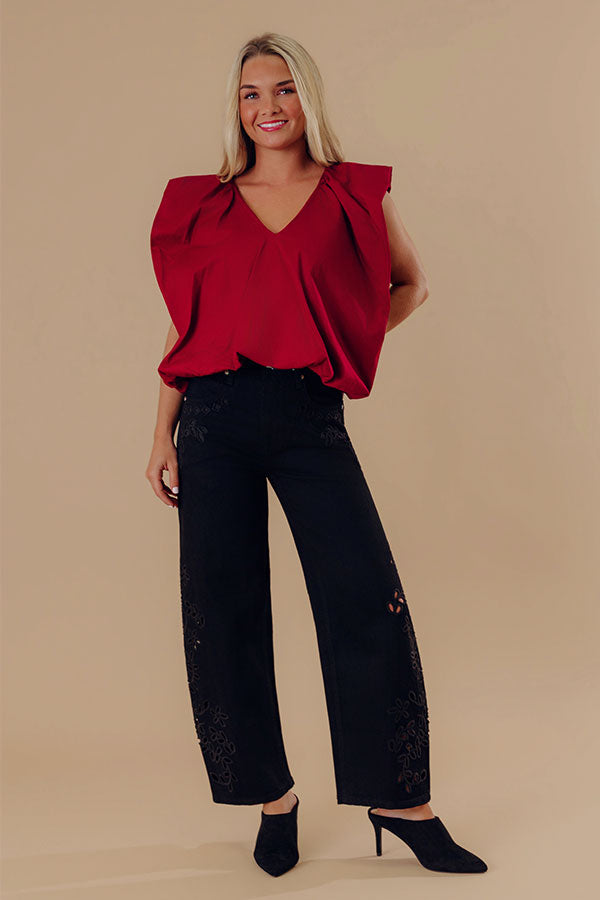 The Lucia High Waist Embroidered Barrel Leg Jean in Black Image - 1
