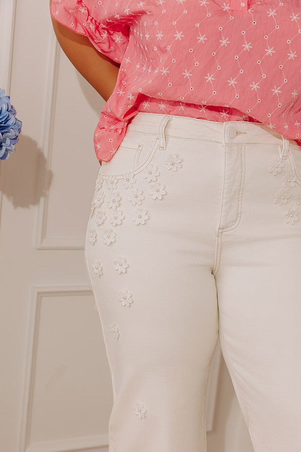 RISEN Polly Midrise Floral Embellished Wide Leg Jean Curves Image - 2