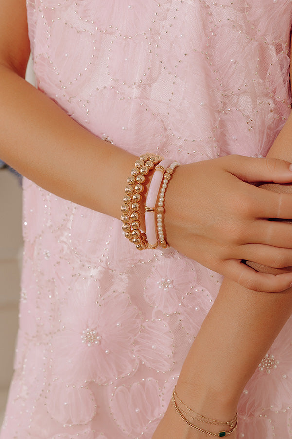 Lovely Layers Stretch Bracelet Set in Light Pink
