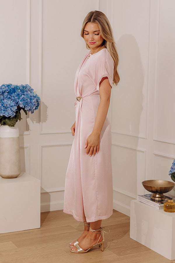 Timeless Allure Satin Midi Dress in Pink Image - 4
