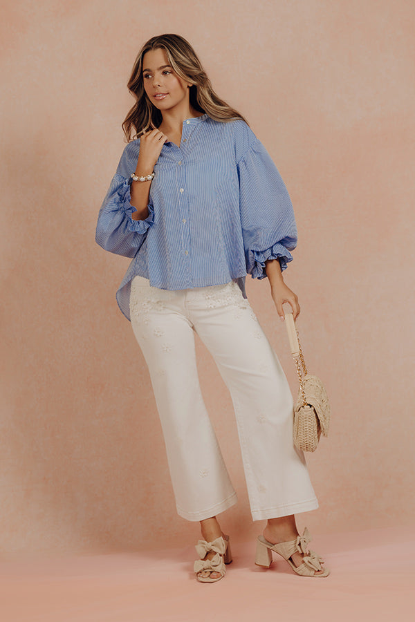 Coastal Ease Button Down Top in Blue