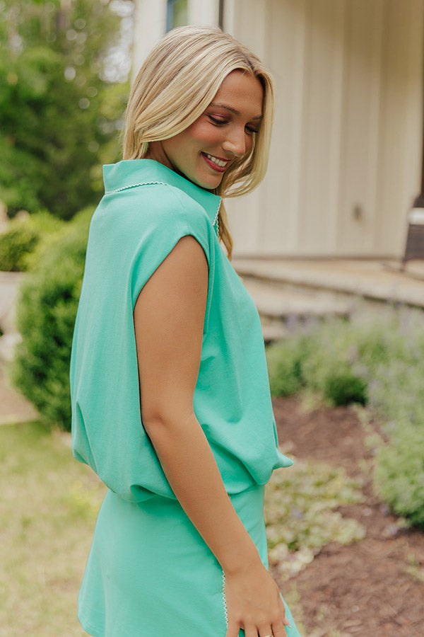 Coastal Club Quarter Zip Top in Light Emerald Image - 3