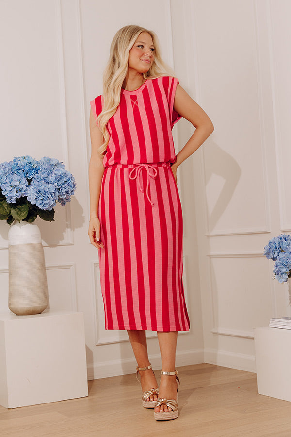 Weekend Stroll Stripe Knit Midi Dress in Pink L / Pink