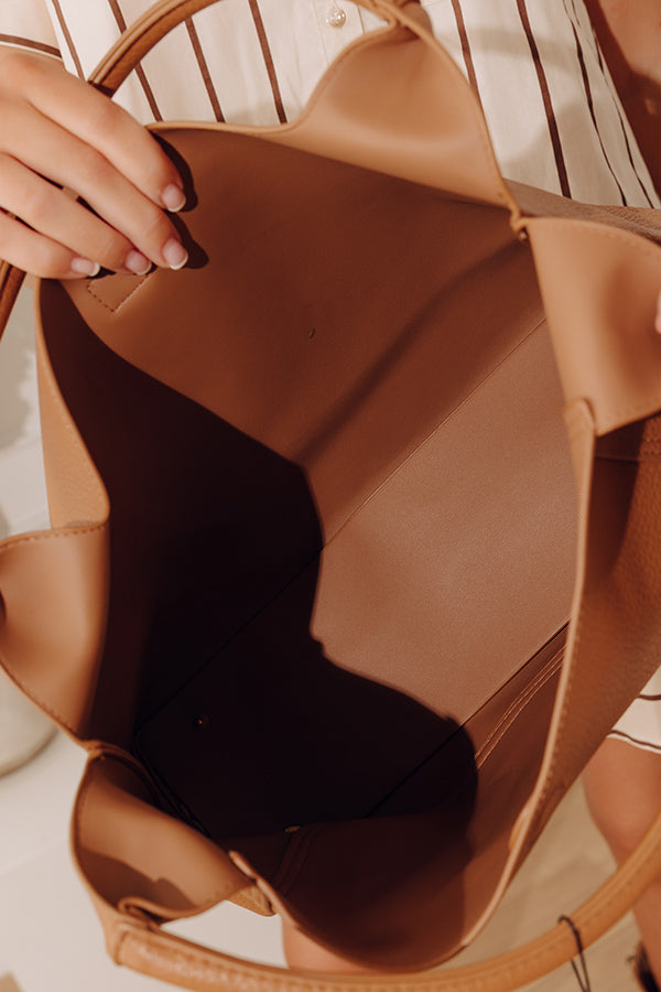 Milan Moment Faux Leather Tote in Camel Image - 2