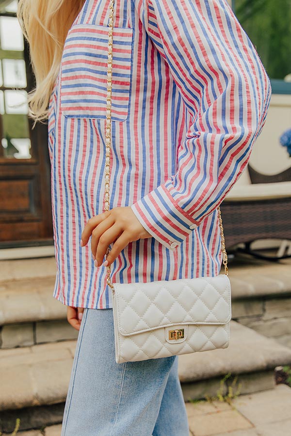 City Classic Faux Leather Quilted Clutch in Cream Image - 3