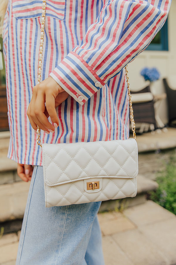 City Classic Faux Leather Quilted Clutch in Cream Image - 1
