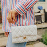 City Classic Faux Leather Quilted Clutch in Cream Image - 1