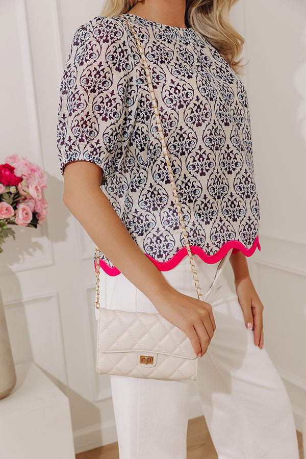 City Classic Faux Leather Quilted Clutch in Cream