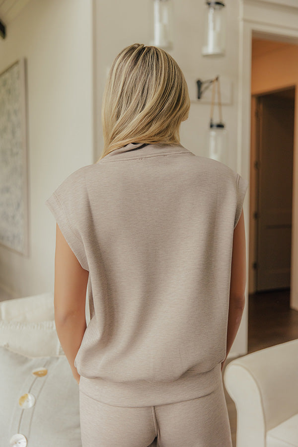 Metro Lounge Scuba Quarter Zip Top in Taupe Image - 4