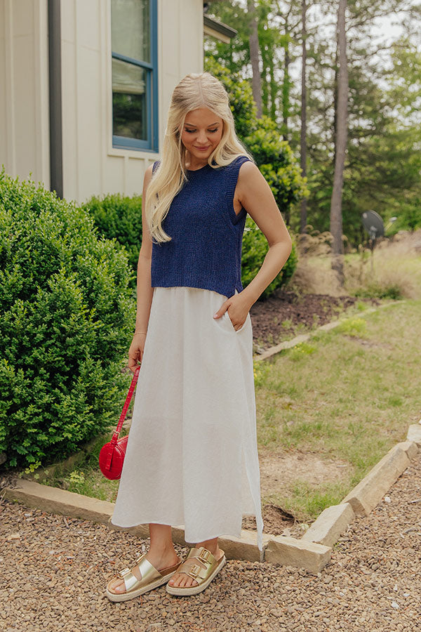 Lakehouse Muse Mixed Media Midi Dress M / navy Lakehouse Muse Mixed Media Midi Dress M / navy