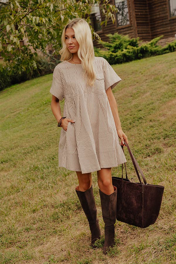 Charming Glance Stripe Mini Dress in Mocha Image - 1
