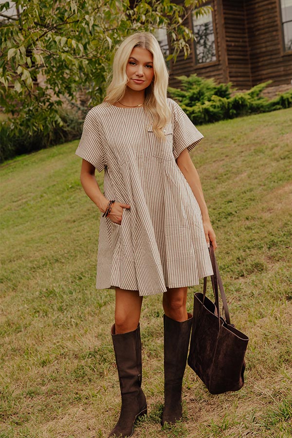 Charming Glance Stripe Mini Dress in Mocha Image - 2