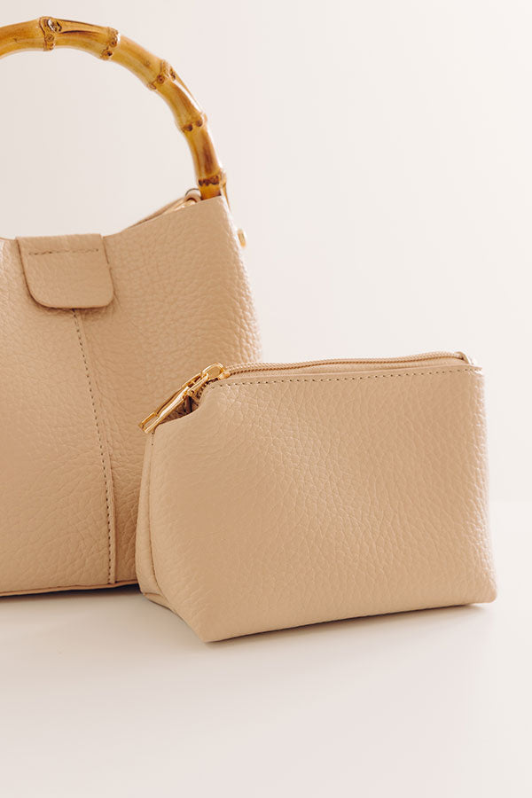 Cue The Chic Faux Leather Bucket Bag in Warm Taupe Image - 5