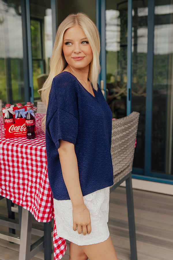 Coffee Run Cutie Knit Top in Navy Image - 5