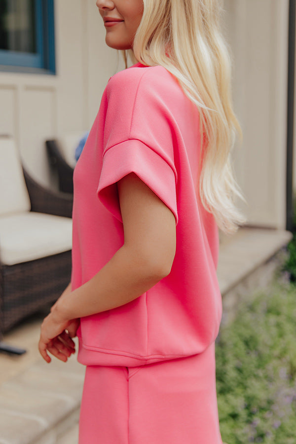 Metro Lounge Scuba Short Sleeve Top in Bubblegum Pink Image - 3