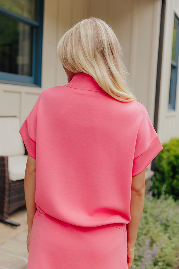 Metro Lounge Scuba Short Sleeve Top in Bubblegum Pink Image - 2