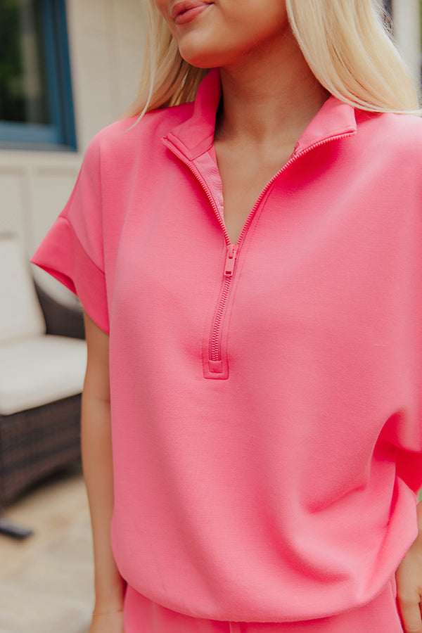Metro Lounge Scuba Short Sleeve Top in Bubblegum Pink Image - 4