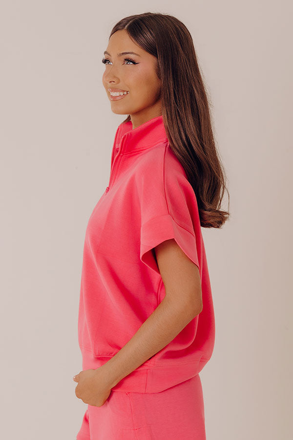 Metro Lounge Scuba Short Sleeve Top in Bubblegum Pink Image - 3