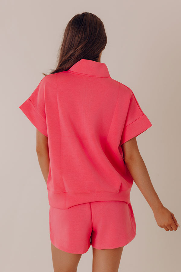 Metro Lounge Scuba Short Sleeve Top in Bubblegum Pink Image - 4