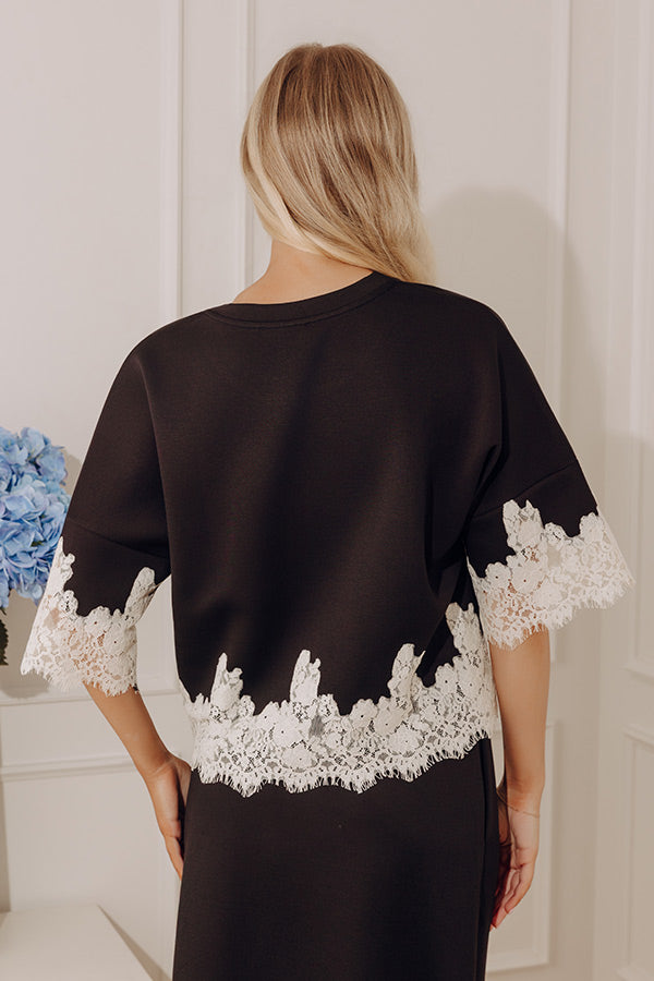 Evening Ease Lace Trim Scuba Top in Black Image - 4