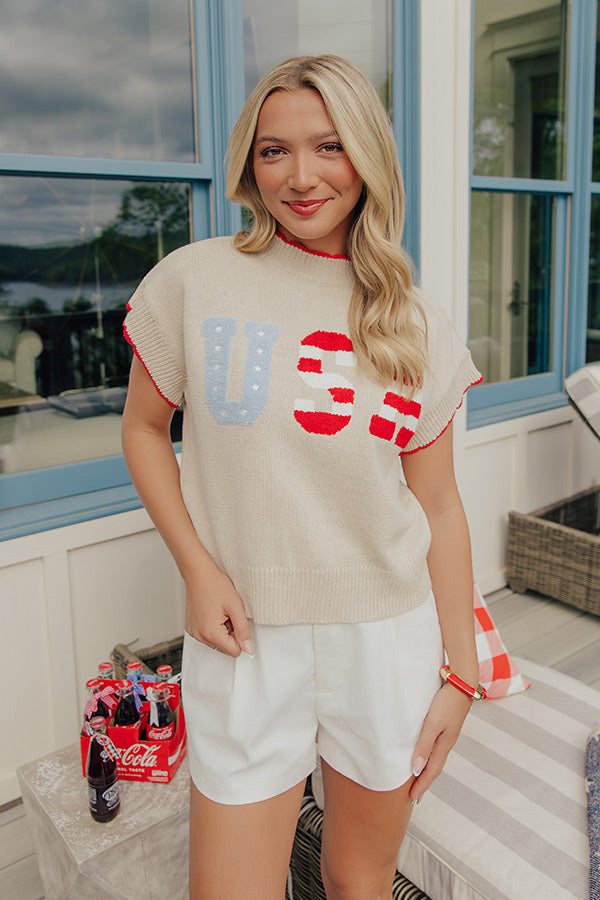 American Dream Embroidered Knit Sweater Top Image - 1
