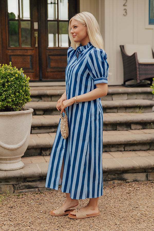 Harbor Line Button Down Midi Dress Image - 4