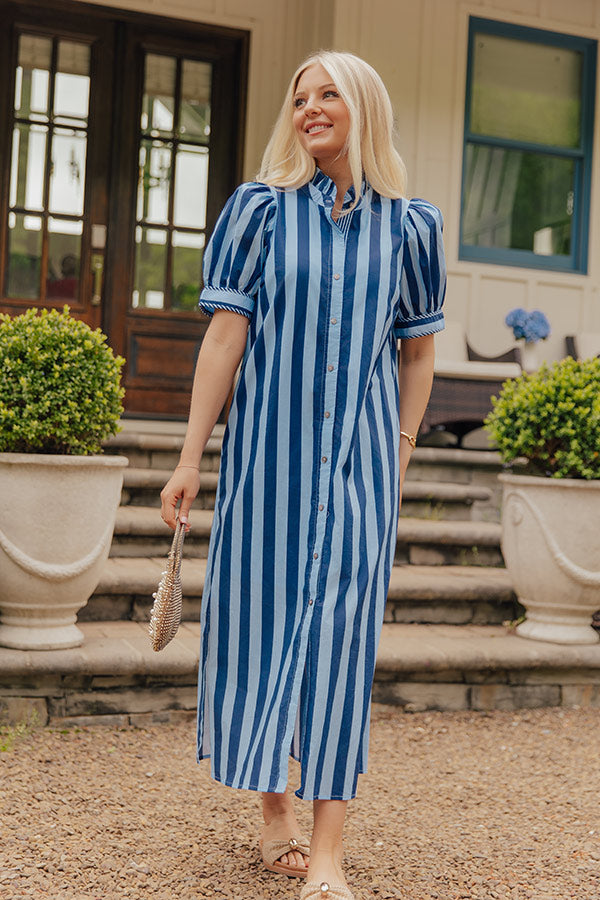 Harbor Line Button Down Midi Dress Image - 1