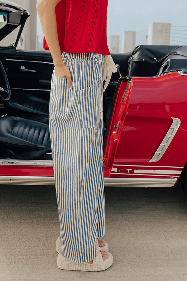 The Sawyer High Waist Wide Leg Stripe Pants in Navy Image - 3