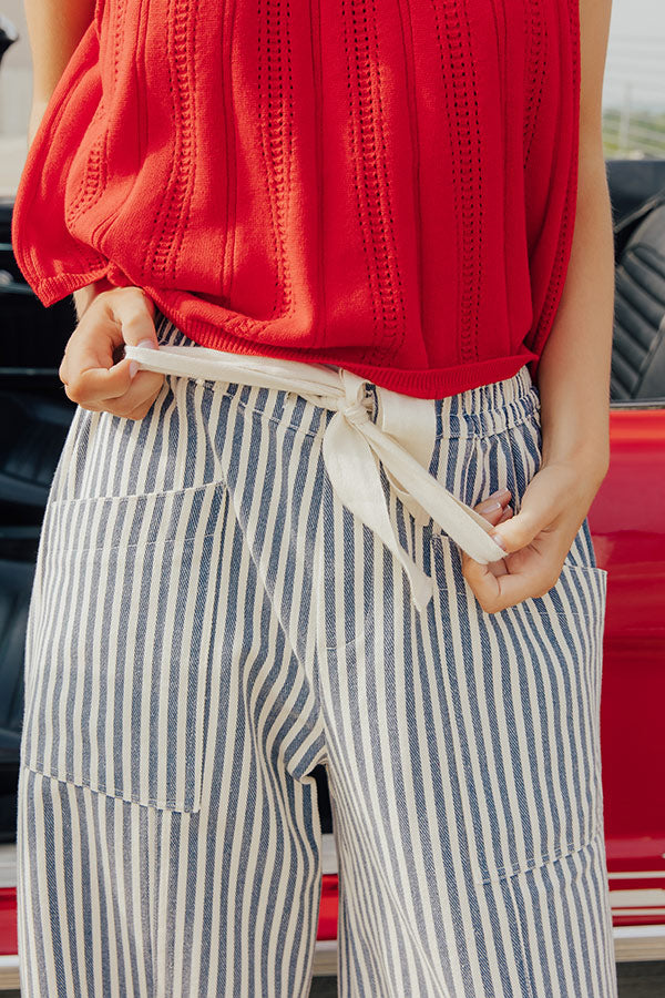 The Sawyer High Waist Wide Leg Stripe Pants in Navy Image - 5