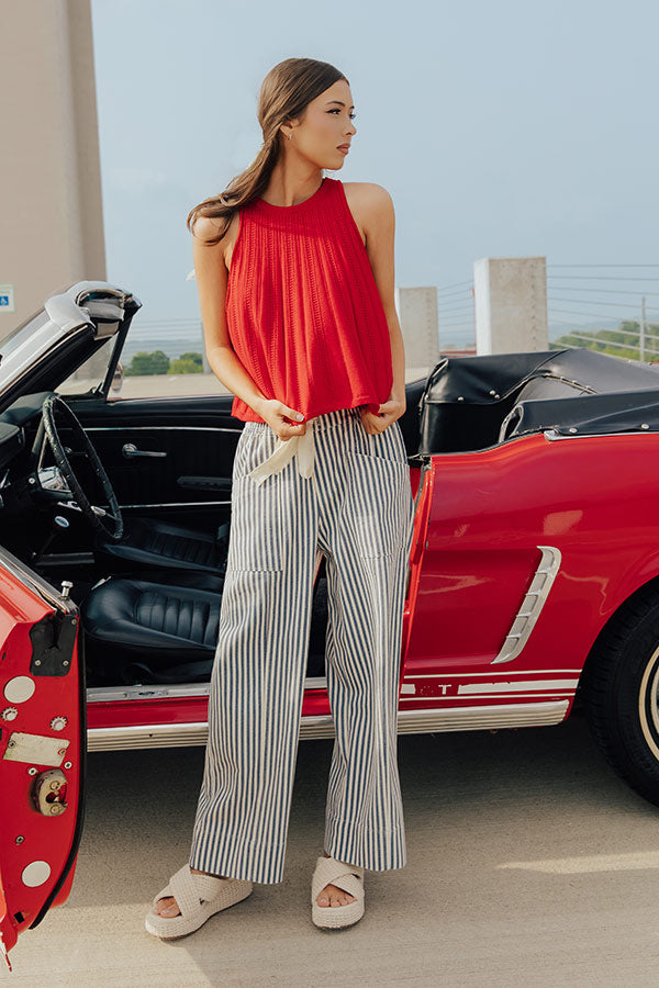 The Sawyer High Waist Wide Leg Stripe Pants in Navy Image - 1