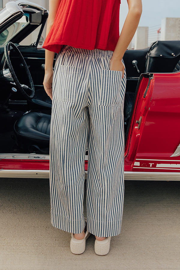 The Sawyer High Waist Wide Leg Stripe Pants in Navy Image - 4