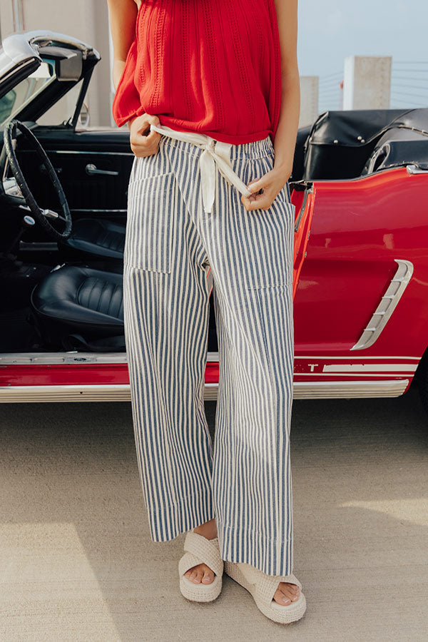 The Sawyer High Waist Wide Leg Stripe Pants in Navy Image - 2