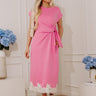 Evening Ease Lace Trim Scuba Midi Dress in Bubblegum Pink Image - 1