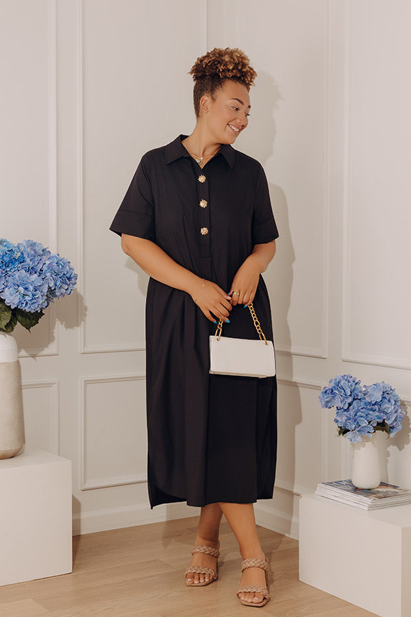 Capri Ease Midi Shirt Dress in Black Curves