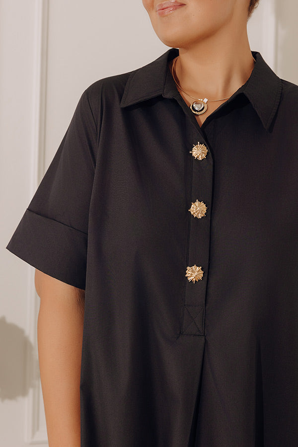 Capri Ease Midi Shirt Dress in Black Curves 1XL / Black Capri Ease Midi Shirt Dress in Black Curves 1XL / Black