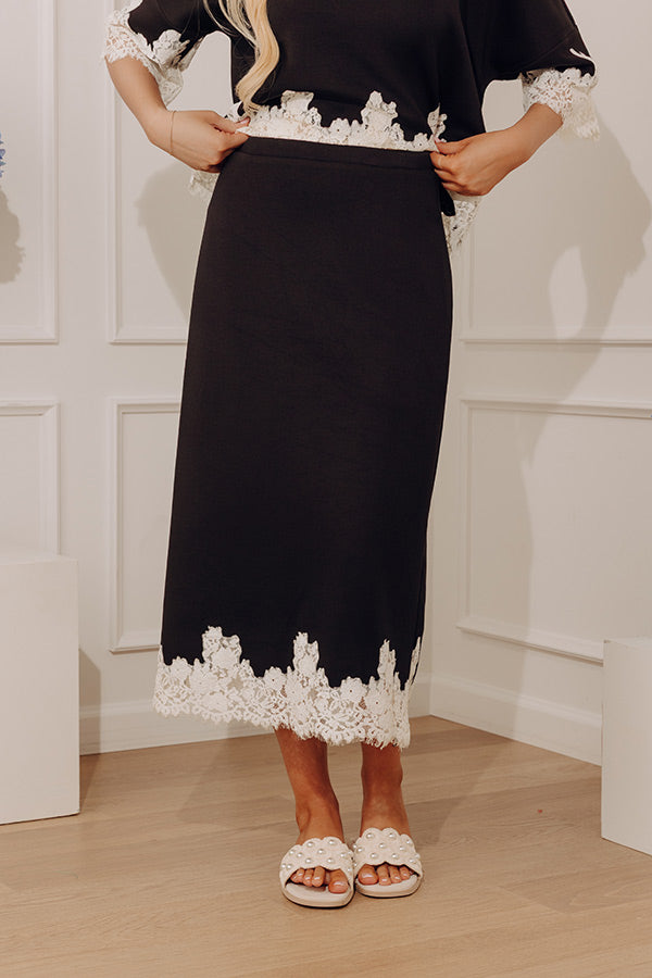 Evening Ease High Waist Scuba Midi Skirt in Black Image - 2