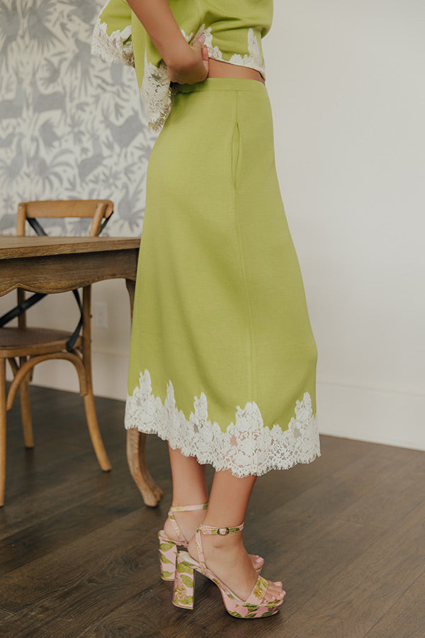Evening Ease High Waist Scuba Midi Skirt in Lime Punch Image - 3