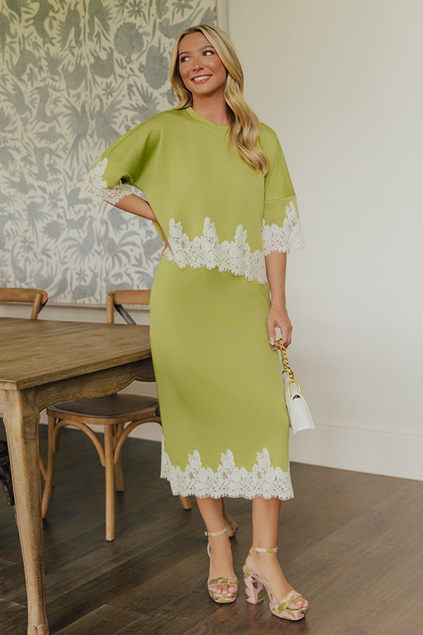 Evening Ease High Waist Scuba Midi Skirt in Lime Punch Image - 1