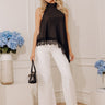Cocktails At Midnight Satin Asymmetrical Lace Trim Top Image - 1