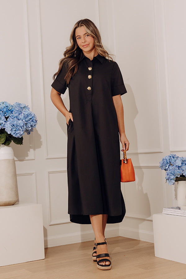 Capri Ease Midi Shirt Dress in Black