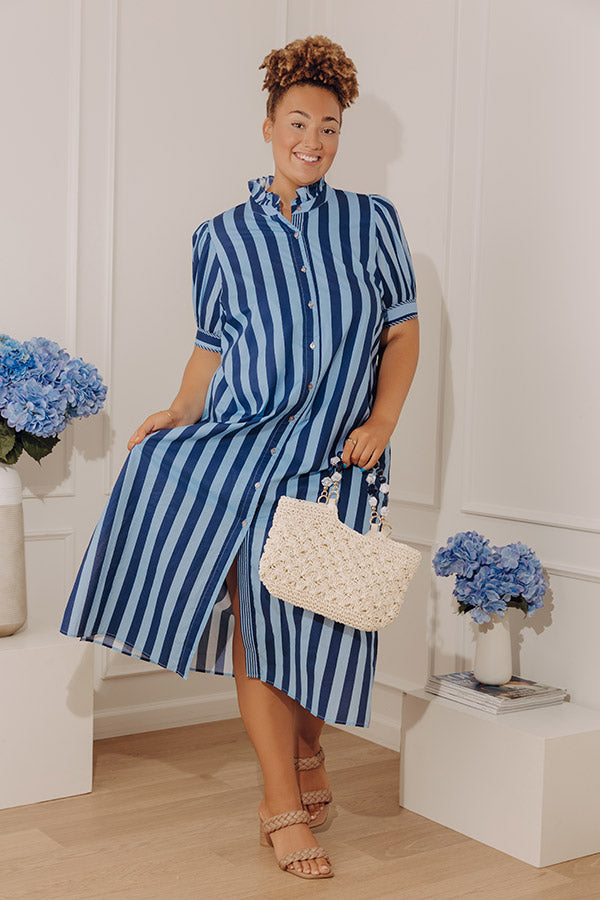 Harbor Line Button Down Midi Dress Curves Image - 3