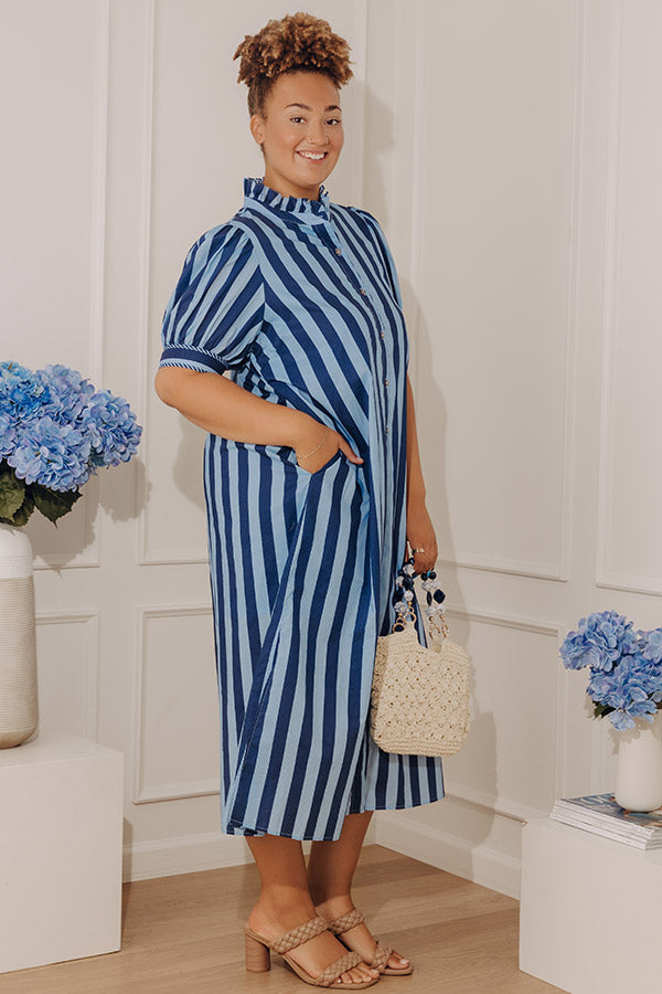 Harbor Line Button Down Midi Dress Curves Image - 4