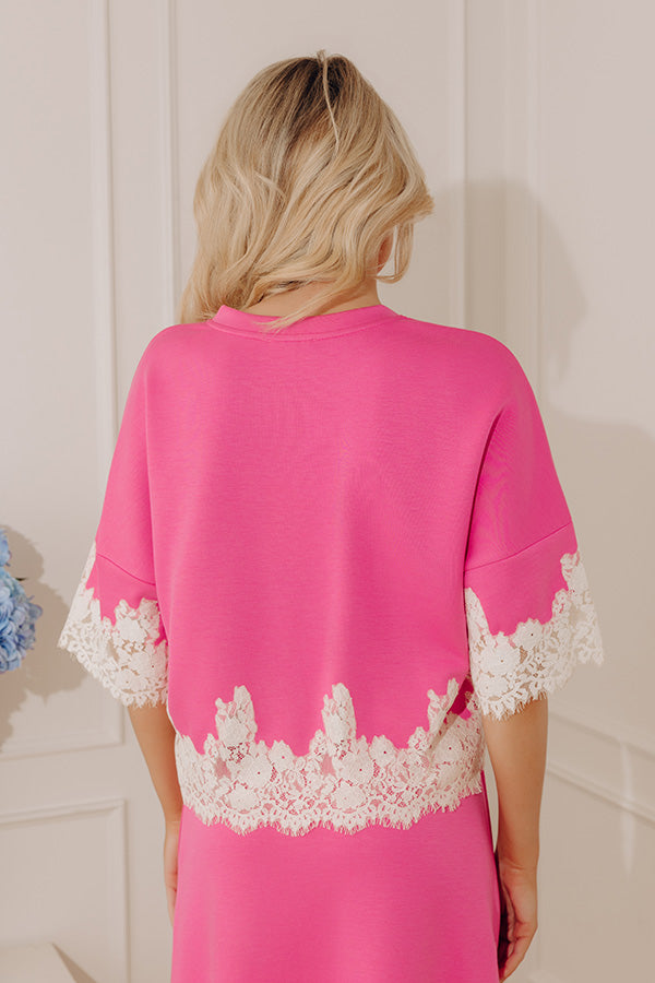 Evening Ease Lace Trim Scuba Top in Bubblegum Pink Image - 3