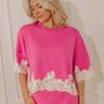 Evening Ease Lace Trim Scuba Top in Bubblegum Pink Image - 1