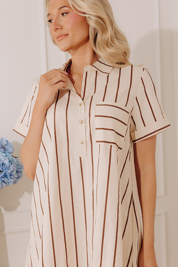 Dockside Chic Stripe A-line Mini Dress in Light Beige Image - 3