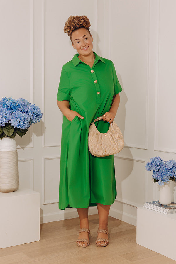 Capri Ease Midi Shirt Dress in Kelly Green Curves 1XL / kelly-green Capri Ease Midi Shirt Dress in Kelly Green Curves 1XL / kelly-green